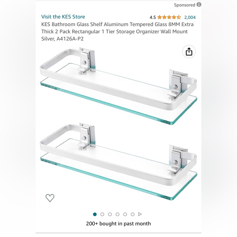 Glass shelf for bathroom set of 2